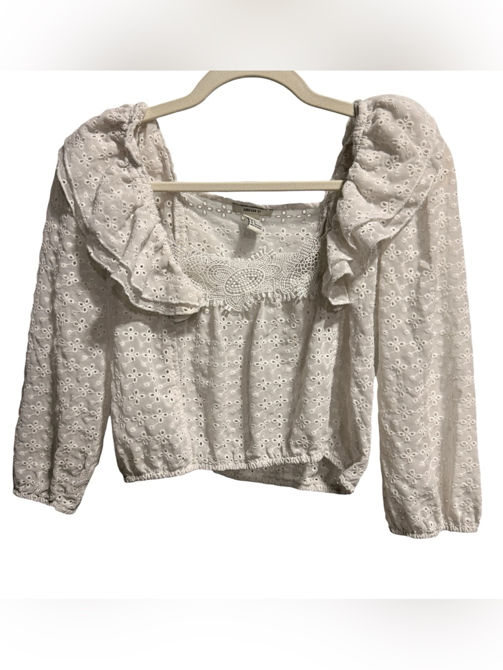 Forever 21 White Eyelet Ruffle Square-Neck Crop Top Size S Ren Faire Cottagecore